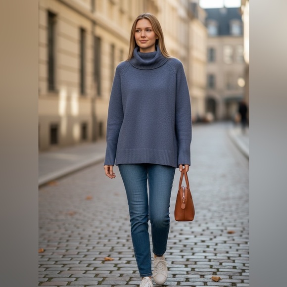 Massimo Dutti Sweaters - Massimo Dutti Wool/Cashmere Blue Cowl Neck Sweater